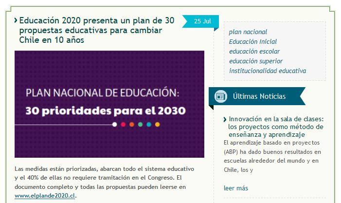 Image of Publication on Educación 2020's homepage