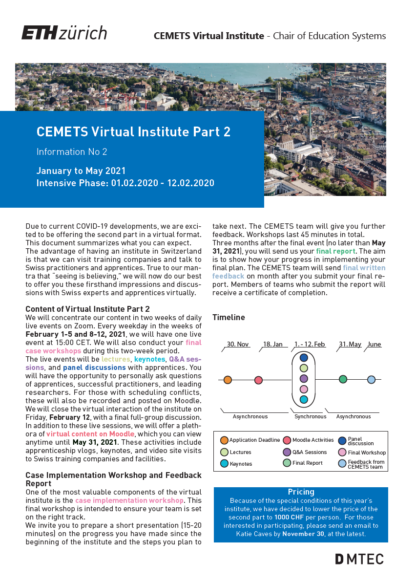 Enlarged view: Information sheet of CEMETS Virtual Institute Part 2